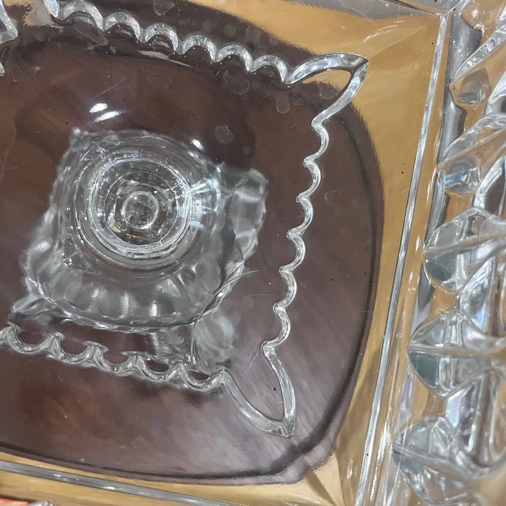 Vtg Adams & Co 1890s EAPG Crystal Wedding Box Victorian Clear Glass Lid Pedestal